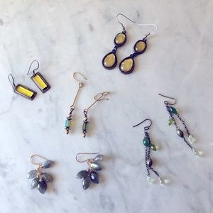 5 Pairs of Dangling Green Earrings